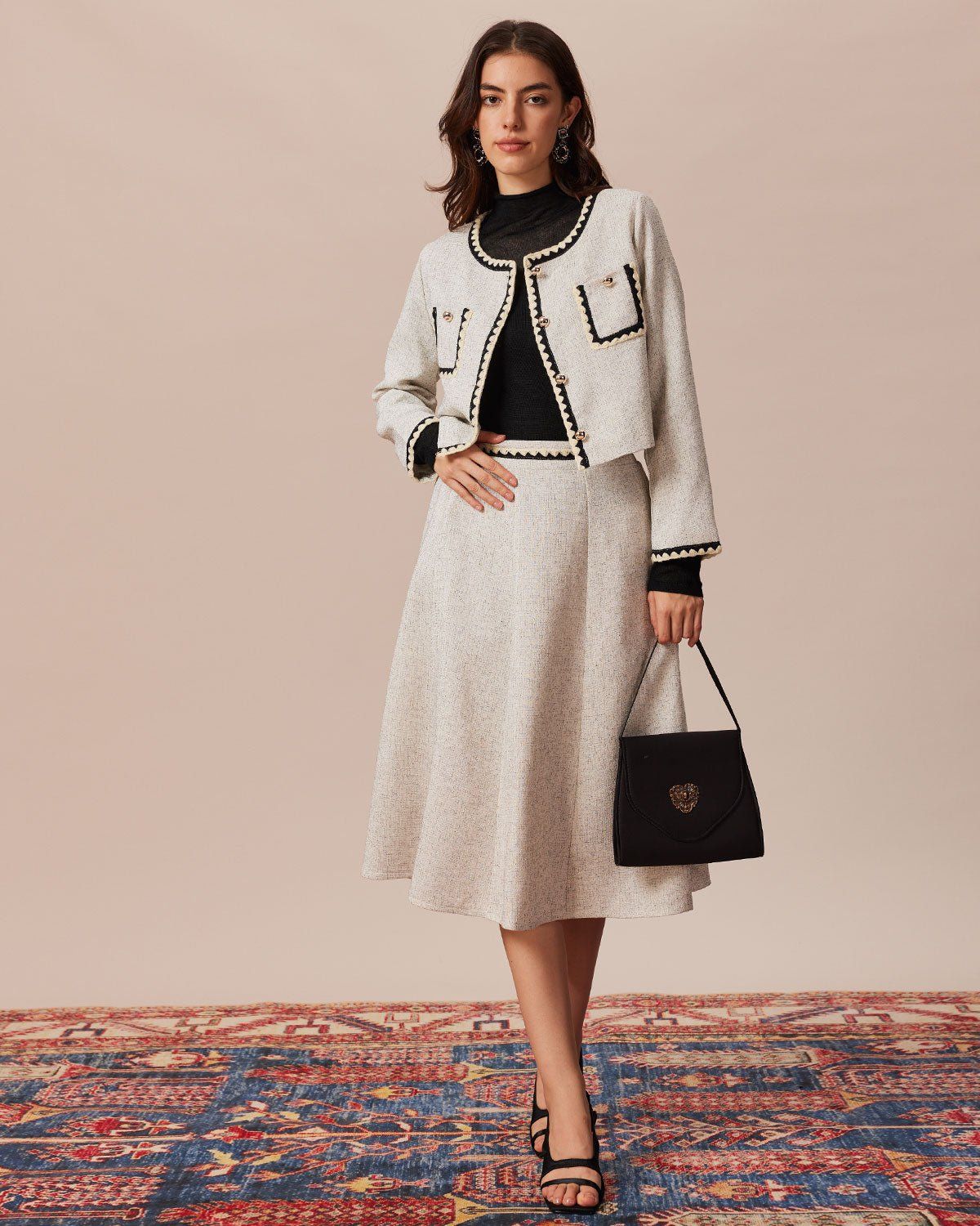 The Grey Contrast Trim Elastic Midi Skirt sold by rihoas product image thumbnail 2