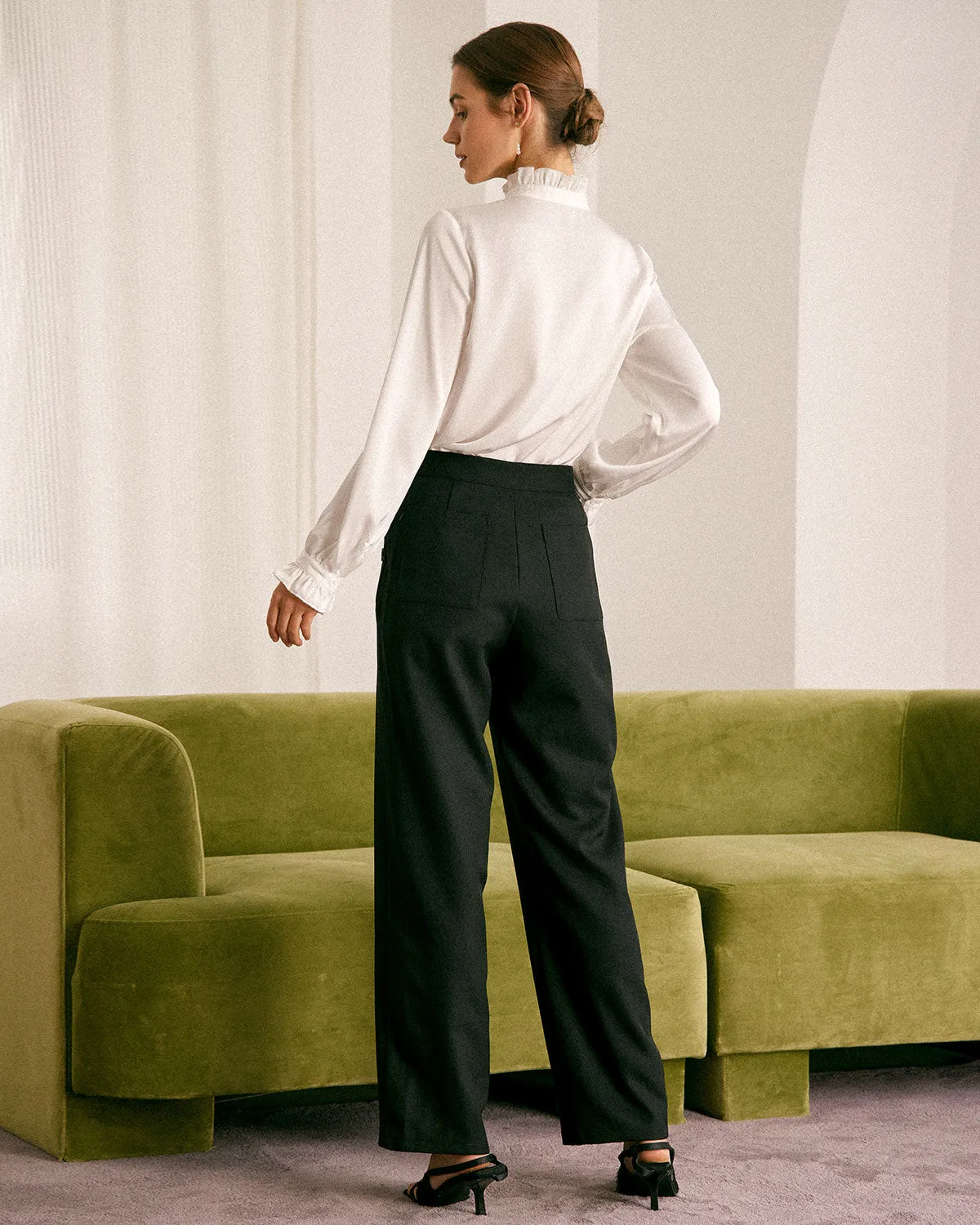 The White Mock Neck Ruffled Satin Shirt sold by rihoas product image thumbnail 5