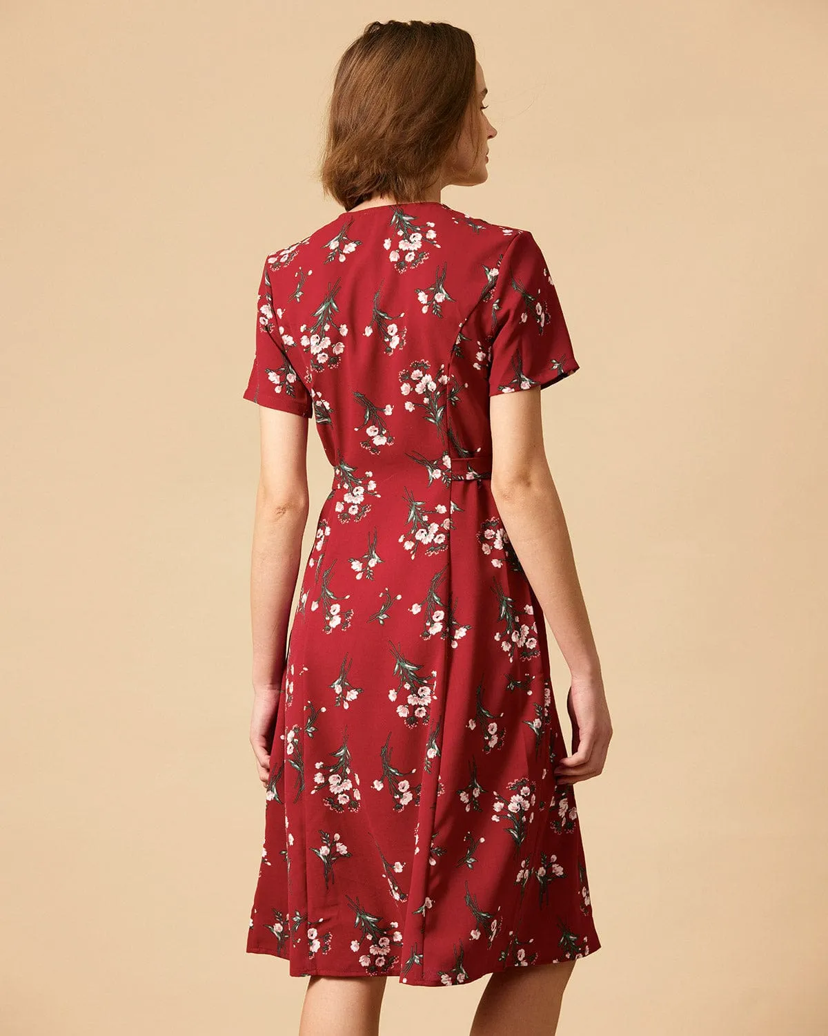 The V Neck Knotted Floral Midi Dress sold by rihoas product image thumbnail 5