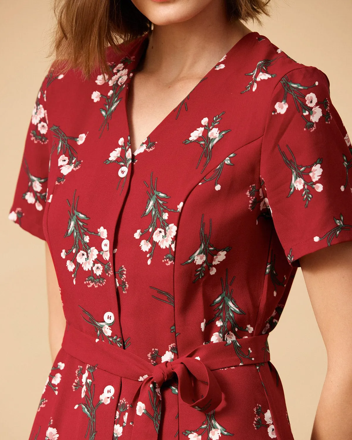 The V Neck Knotted Floral Midi Dress sold by rihoas product image thumbnail 3