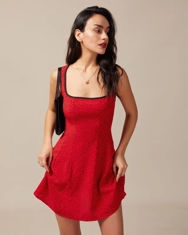The Red Square Neck Heart Print Sleeveless Mini Dress sold by rihoas
