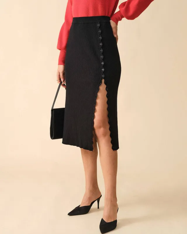The Solid Scallop-edge High-waisted Skirt sold by rihoas