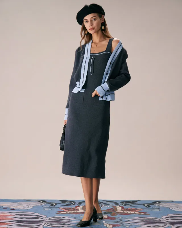 The Grey V Neck Colorblock Knit Dress Set sold by rihoas