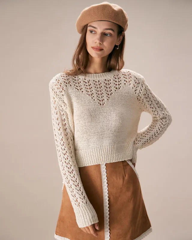 The Apricot Round Neck Pointelle Knit Top sold by rihoas