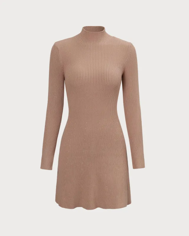 The Khaki Mock Neck Sweater Mini Dress sold by rihoas