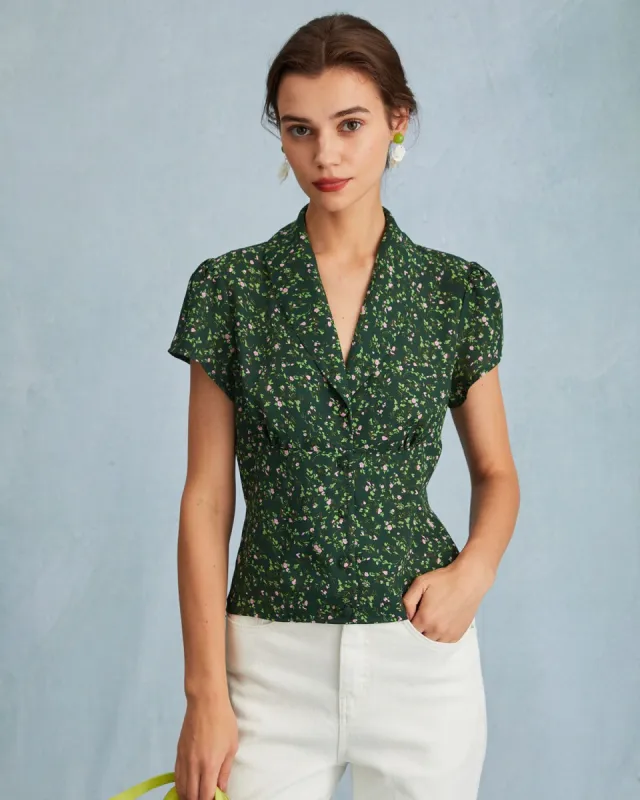 The Green Collared Floral Button Up Blouse sold by rihoas