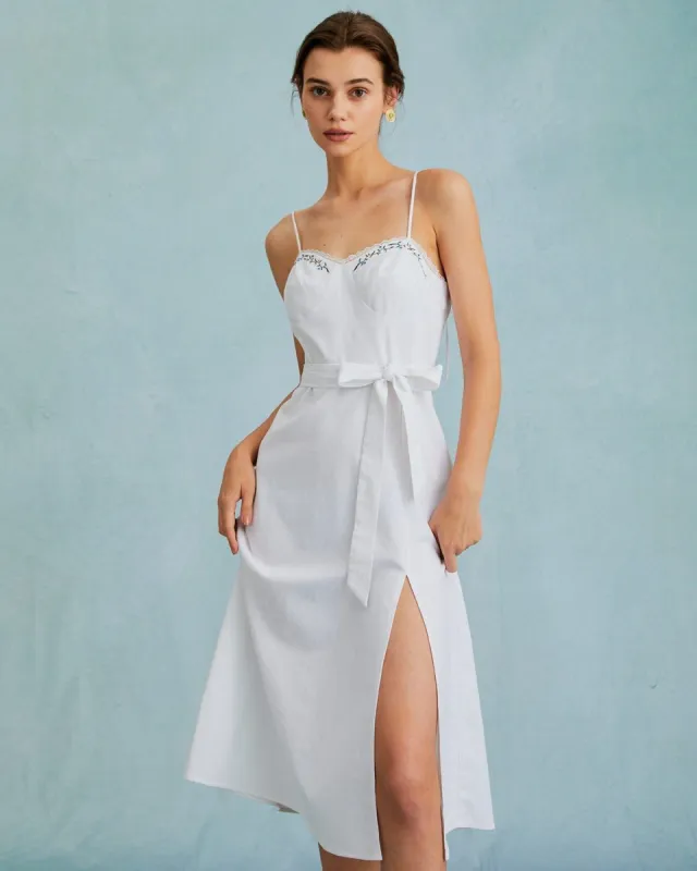 The White Sweetheart Neck Slit Sling Midi Dress sold by rihoas