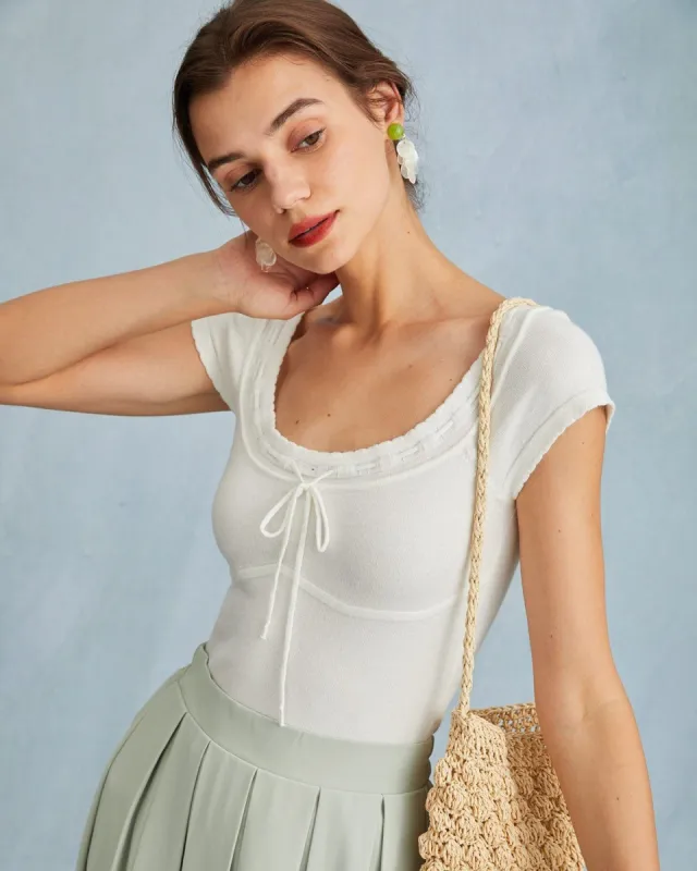 The White Scoop Neck Short Sleeve Knit Tee sold by rihoas