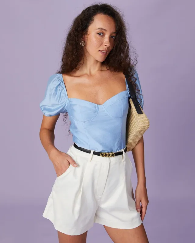The Blue Sweetheart Neck Puff Sleeve Blouse sold by rihoas