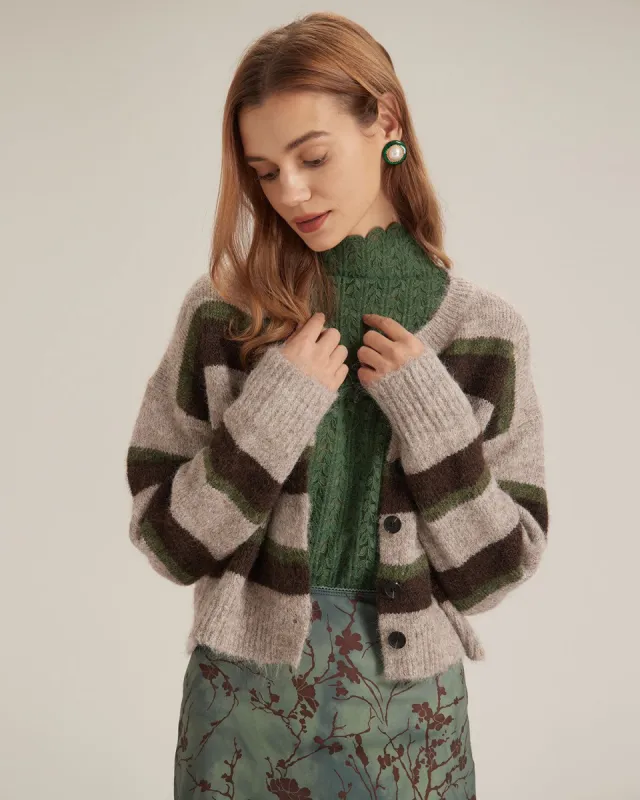 The Grey Crew Neck Striped Worsted Sweater made by rihoas