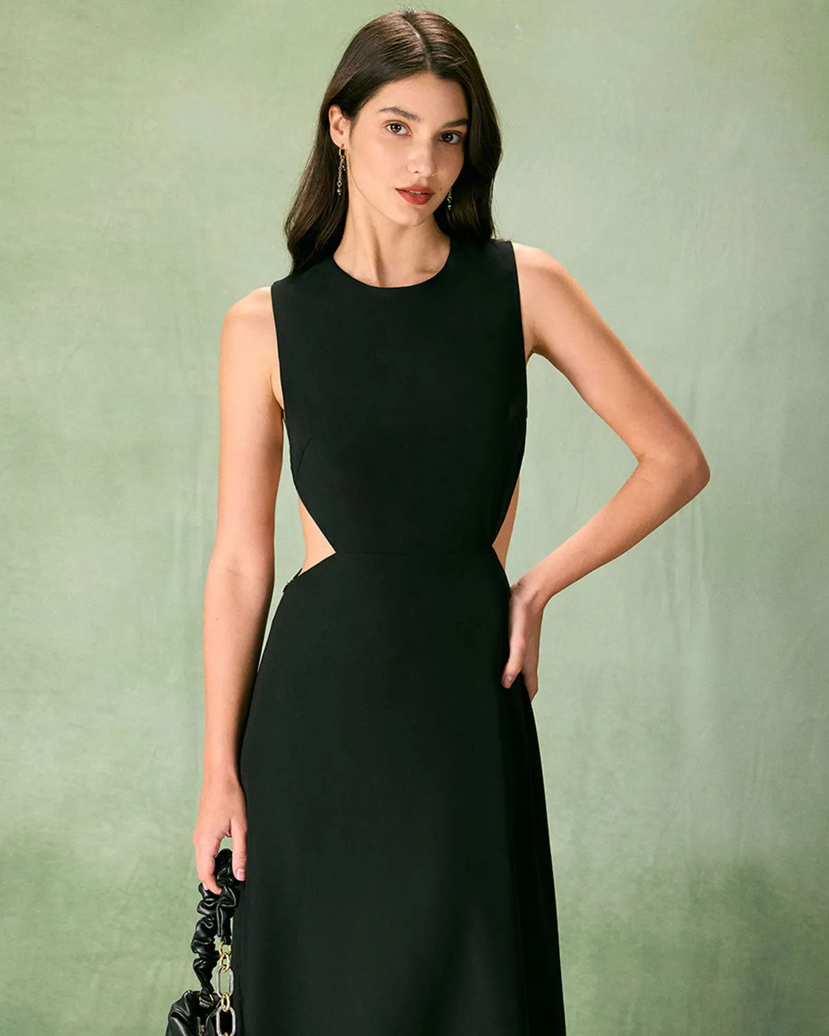 The Black Round Neck Cut-Out Midi Dress sold by rihoas product image thumbnail 4