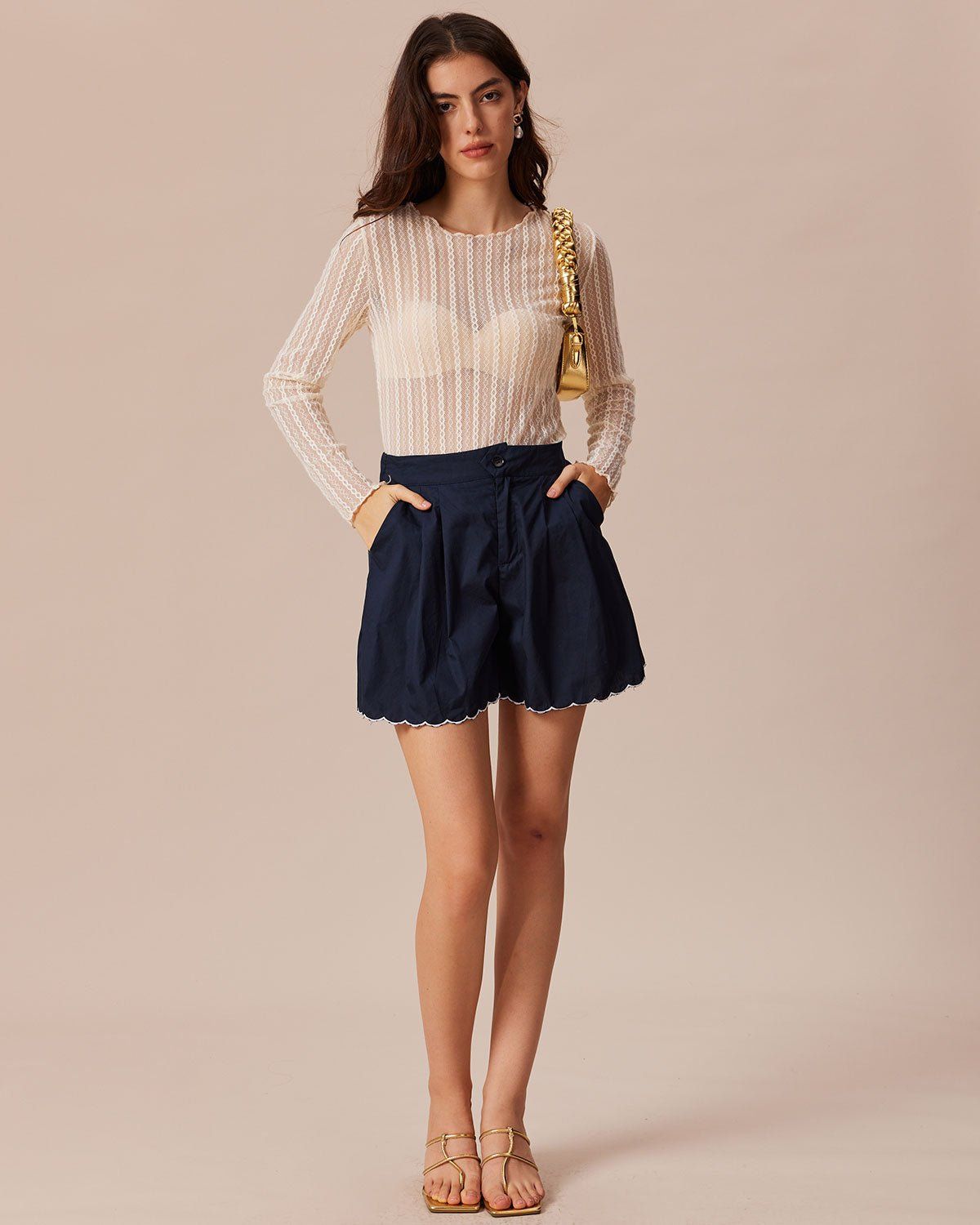 The Navy Embroidery Scalloped Hem Shorts sold by rihoas product image thumbnail 2