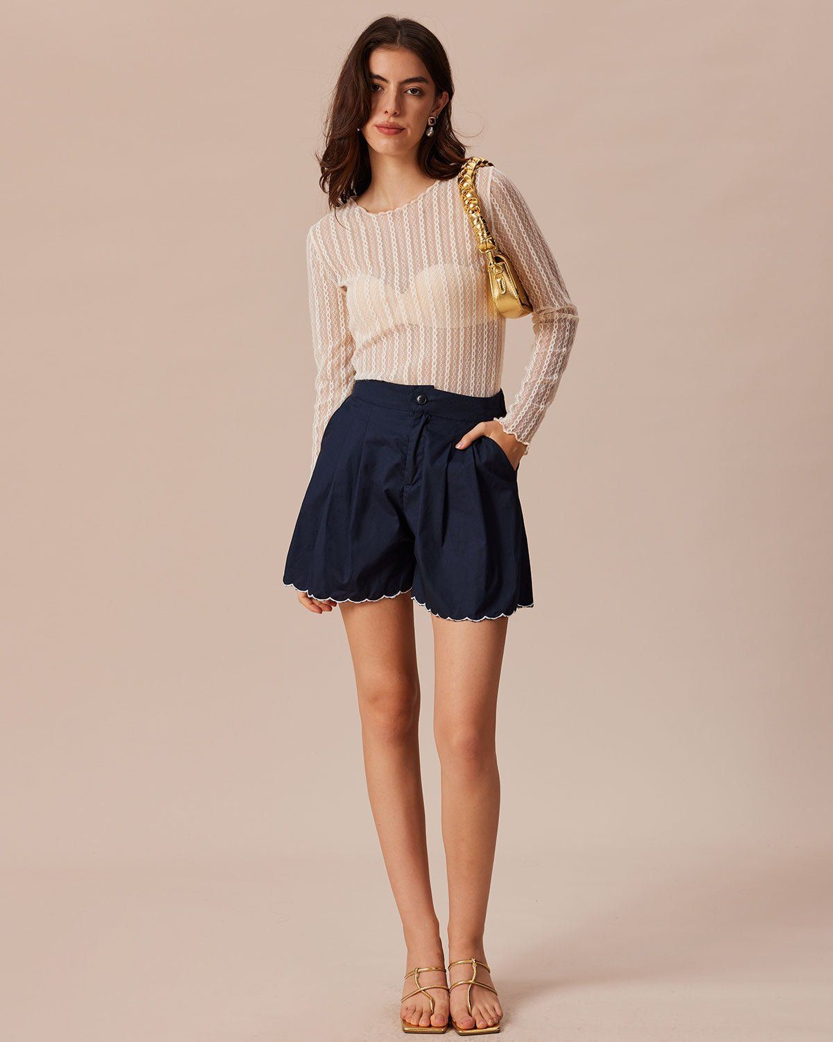 The Navy Embroidery Scalloped Hem Shorts sold by rihoas product image thumbnail 3