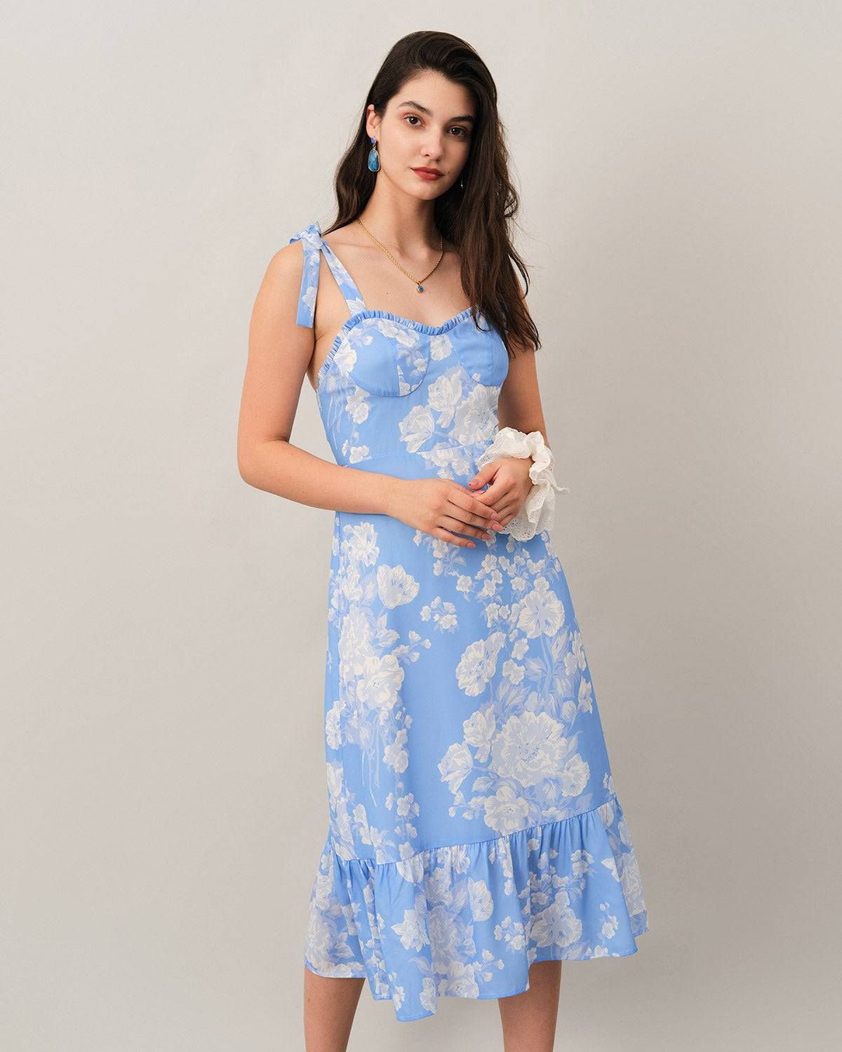 The Floral Ruffle Tie Strap Maxi Dress sold by rihoas