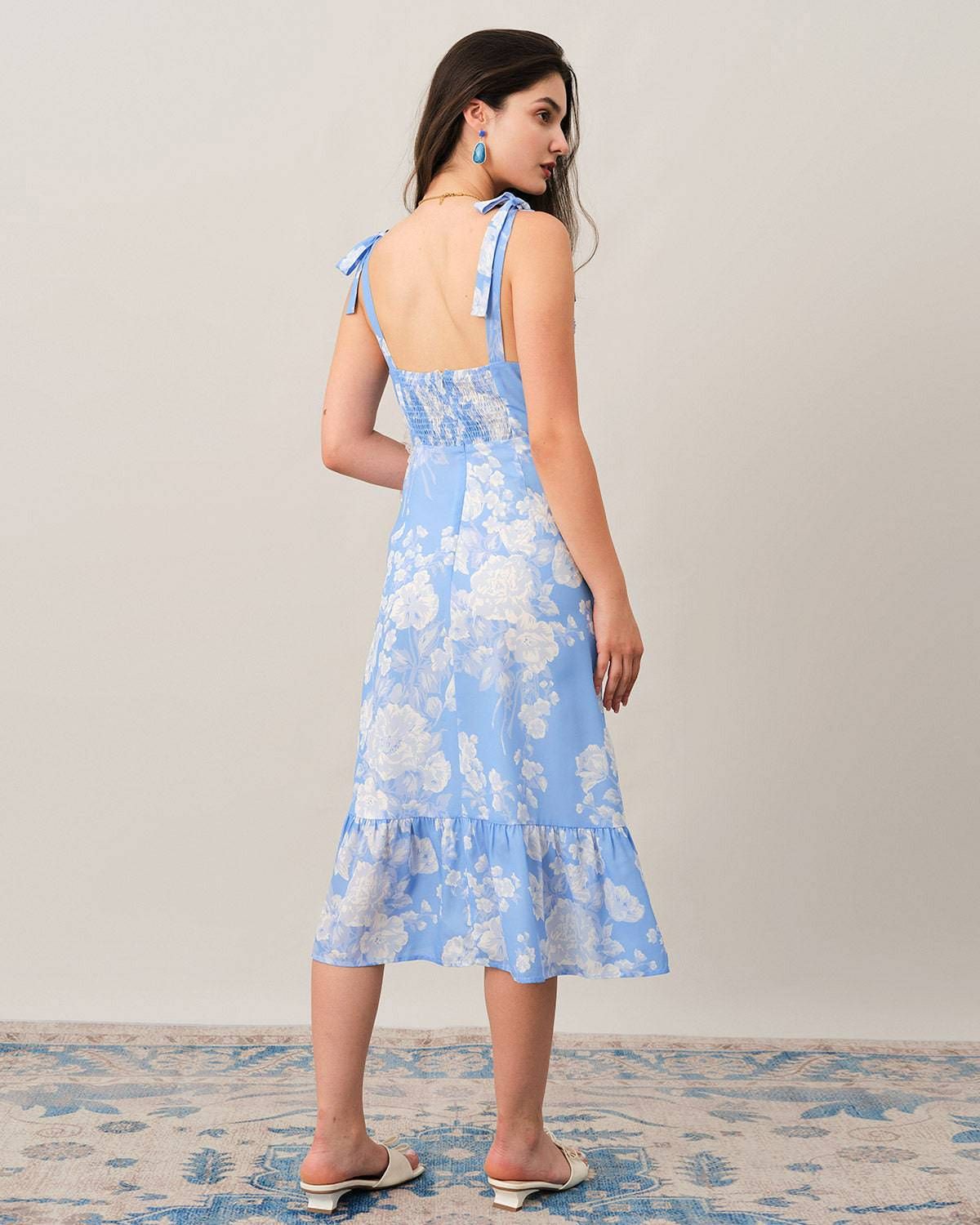 The Floral Ruffle Tie Strap Maxi Dress sold by rihoas product image thumbnail 5