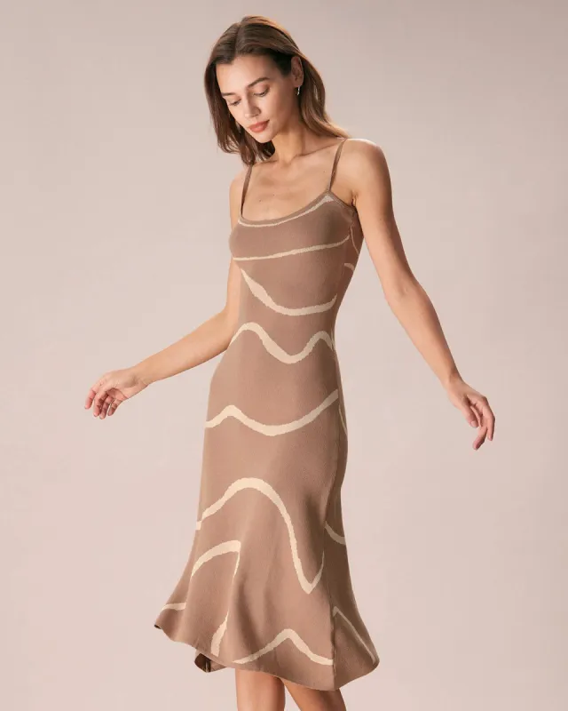 The Khaki Wave Mermaid Hem Knit Midi Dress sold by rihoas
