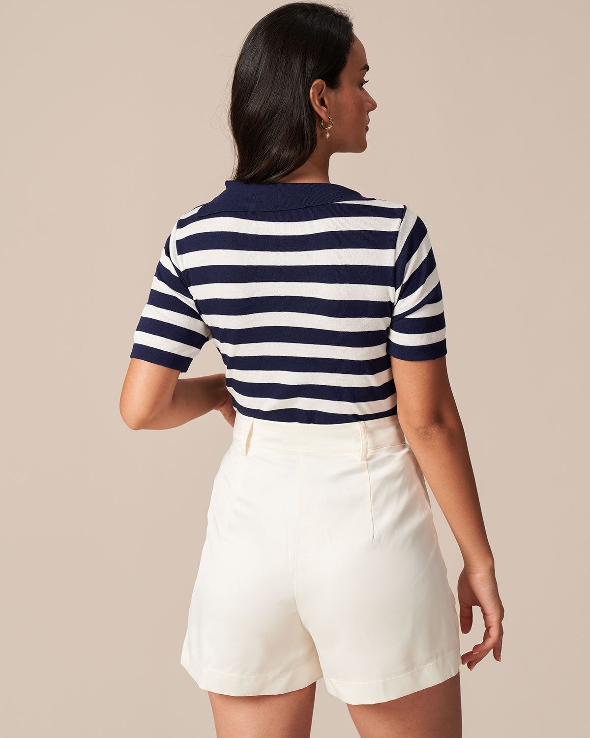 The Navy Round Neck Striped Button Knit Tee sold by rihoas product image thumbnail 5