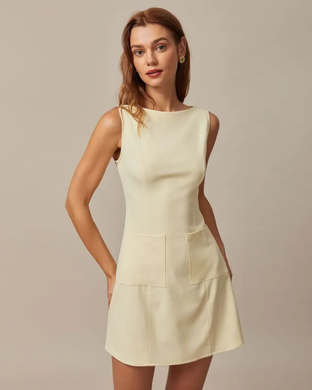 The Yellow Boat Neck Cutout Mini Dress sold by rihoas