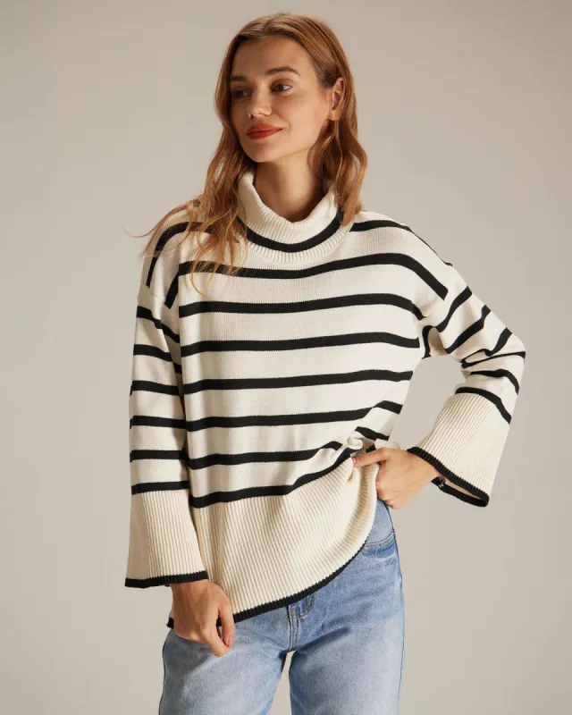 The Apricot Turtleneck Striped Pullover Sweater sold by rihoas