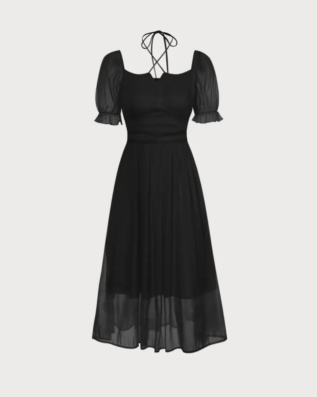 The Solid Square Neck Puff Sleeve Midi Dress sold by rihoas