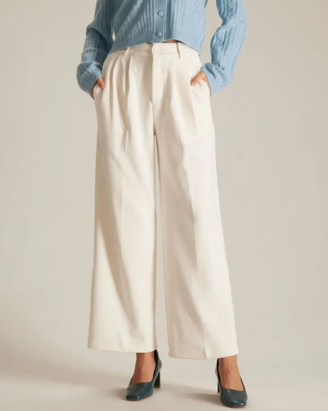 The Beige Button Corduroy Wide Leg Pants sold by rihoas