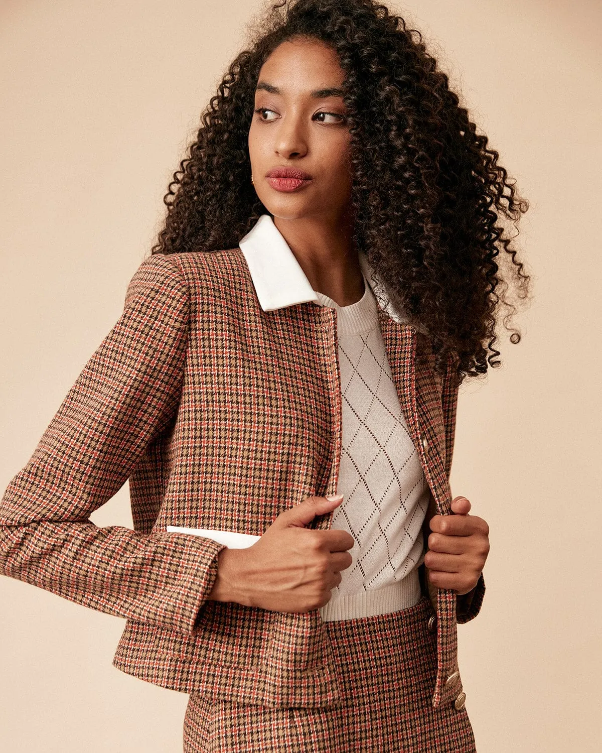 The Collared Button Up Plaid Tweed Jacket sold by rihoas