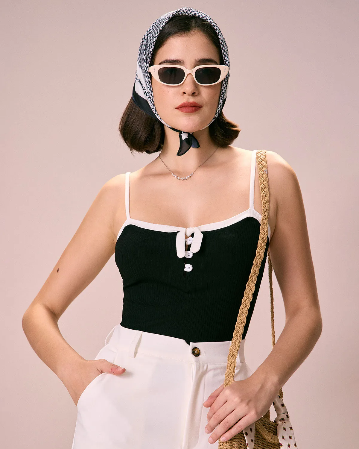 The Black Contrast Trim Cami Top sold by rihoas