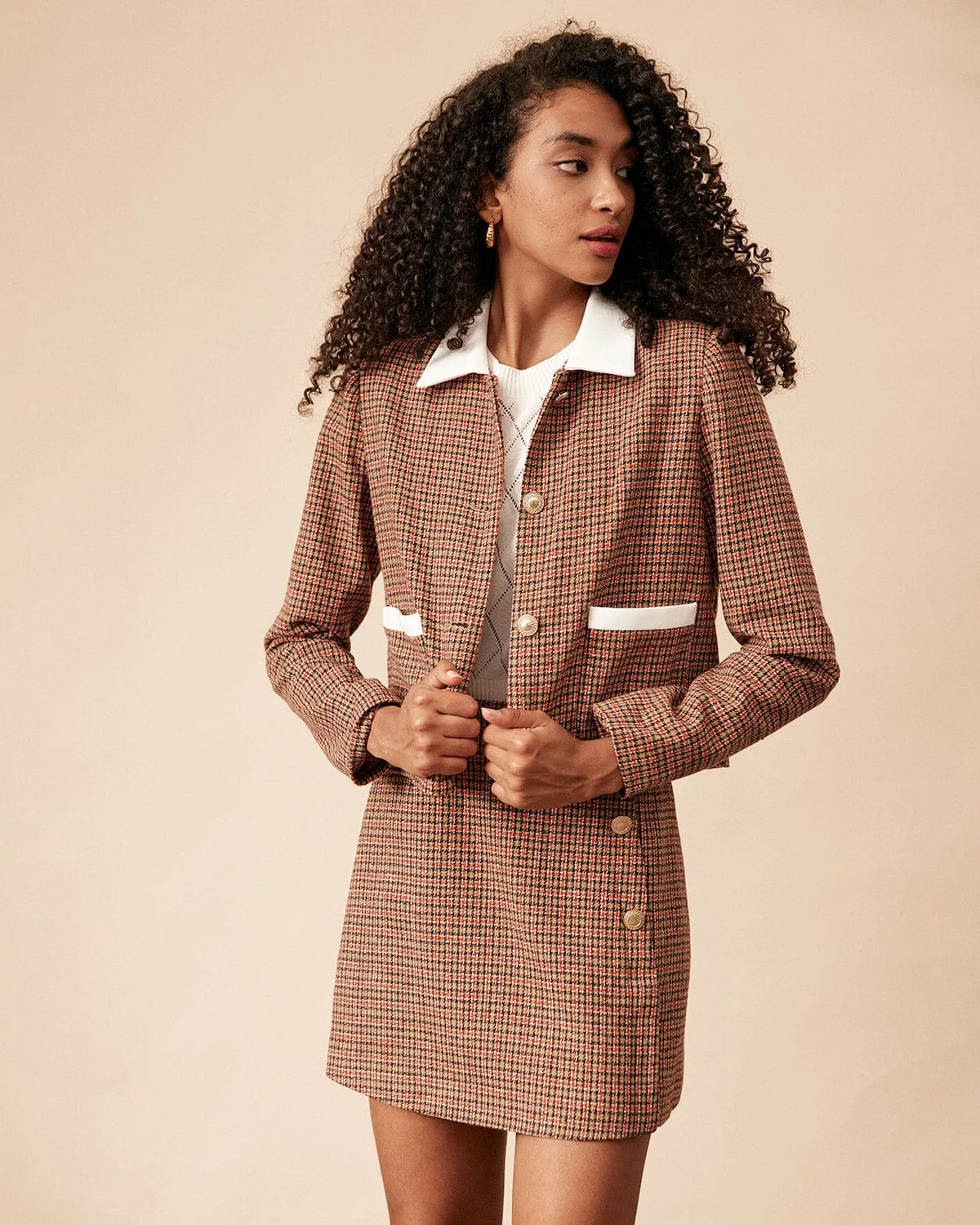 The Collared Button Up Plaid Tweed Jacket sold by rihoas product image thumbnail 4
