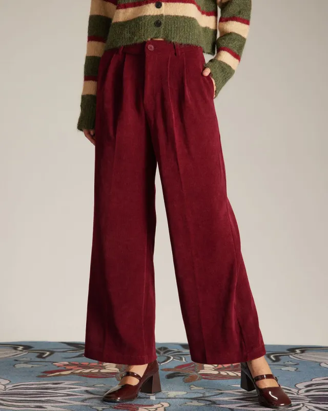 The Wine Red Corduroy Wide Leg Pants sold by rihoas