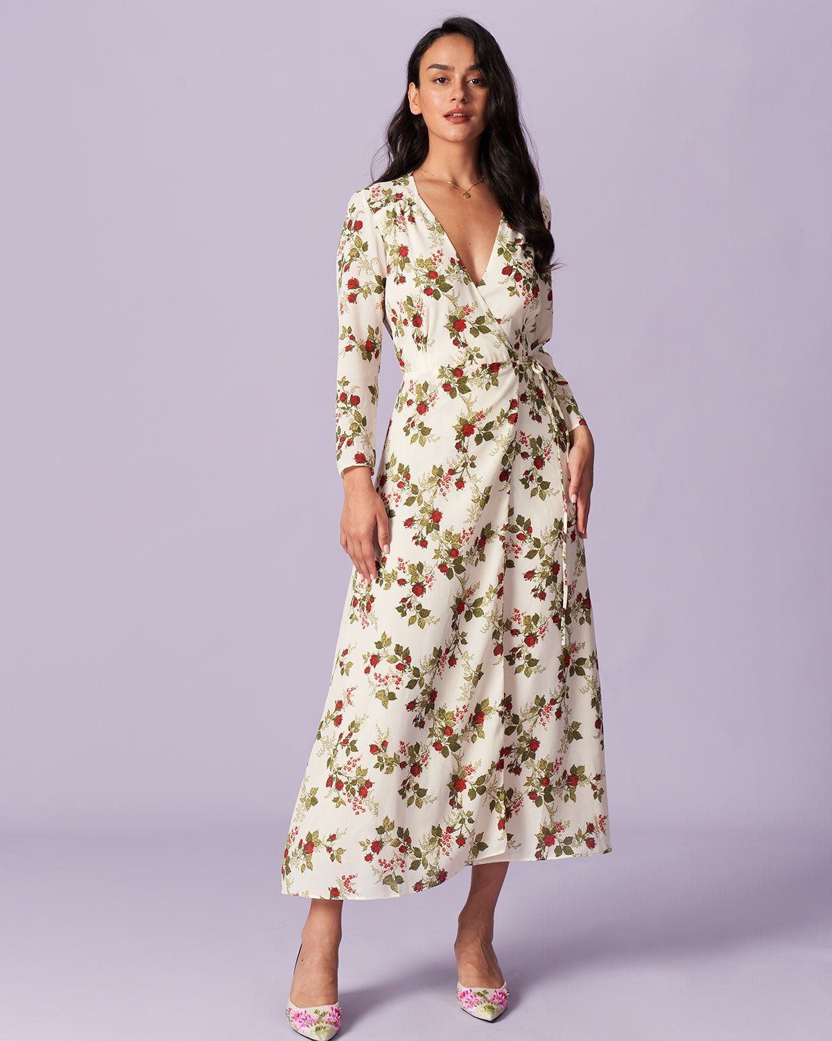 The Apricot V Neck Floral Wrap Maxi Dress sold by rihoas