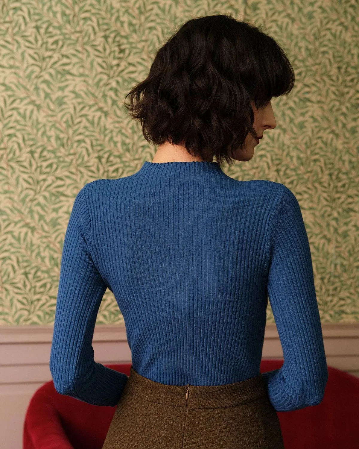 The Solid Mock Neck Ribbed Knit Top sold by rihoas product image thumbnail 4