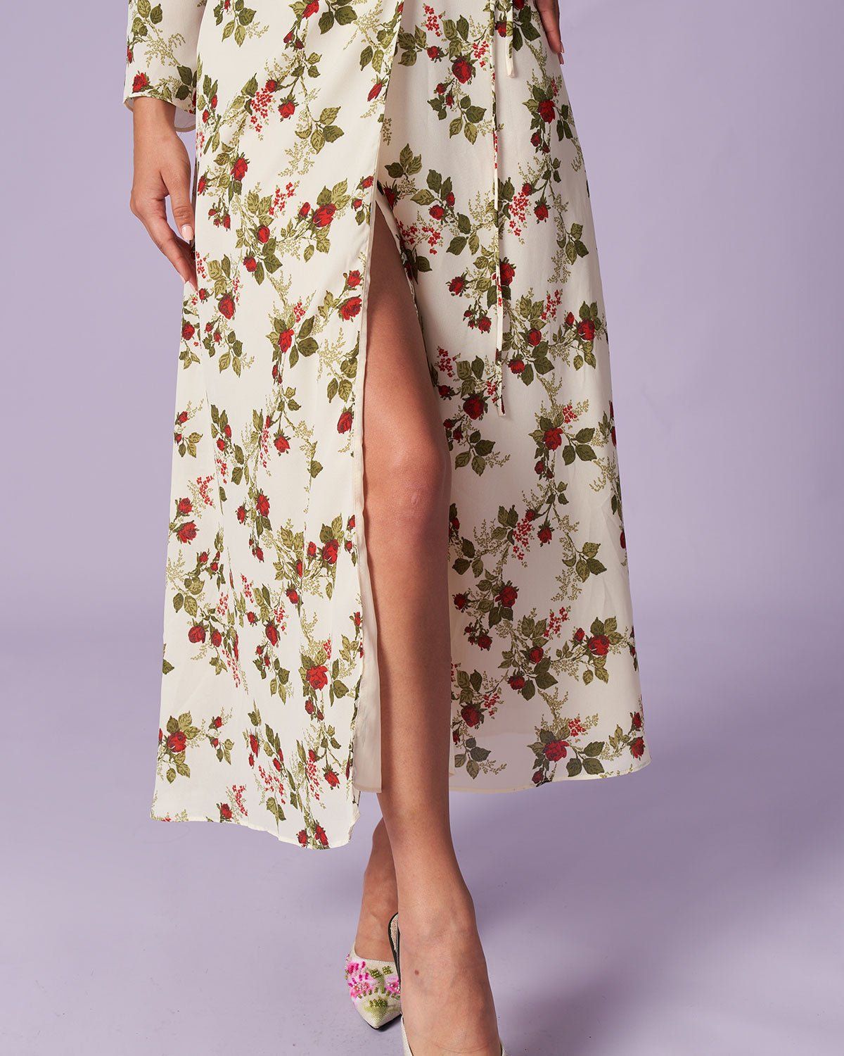 The Apricot V Neck Floral Wrap Maxi Dress sold by rihoas product image thumbnail 3