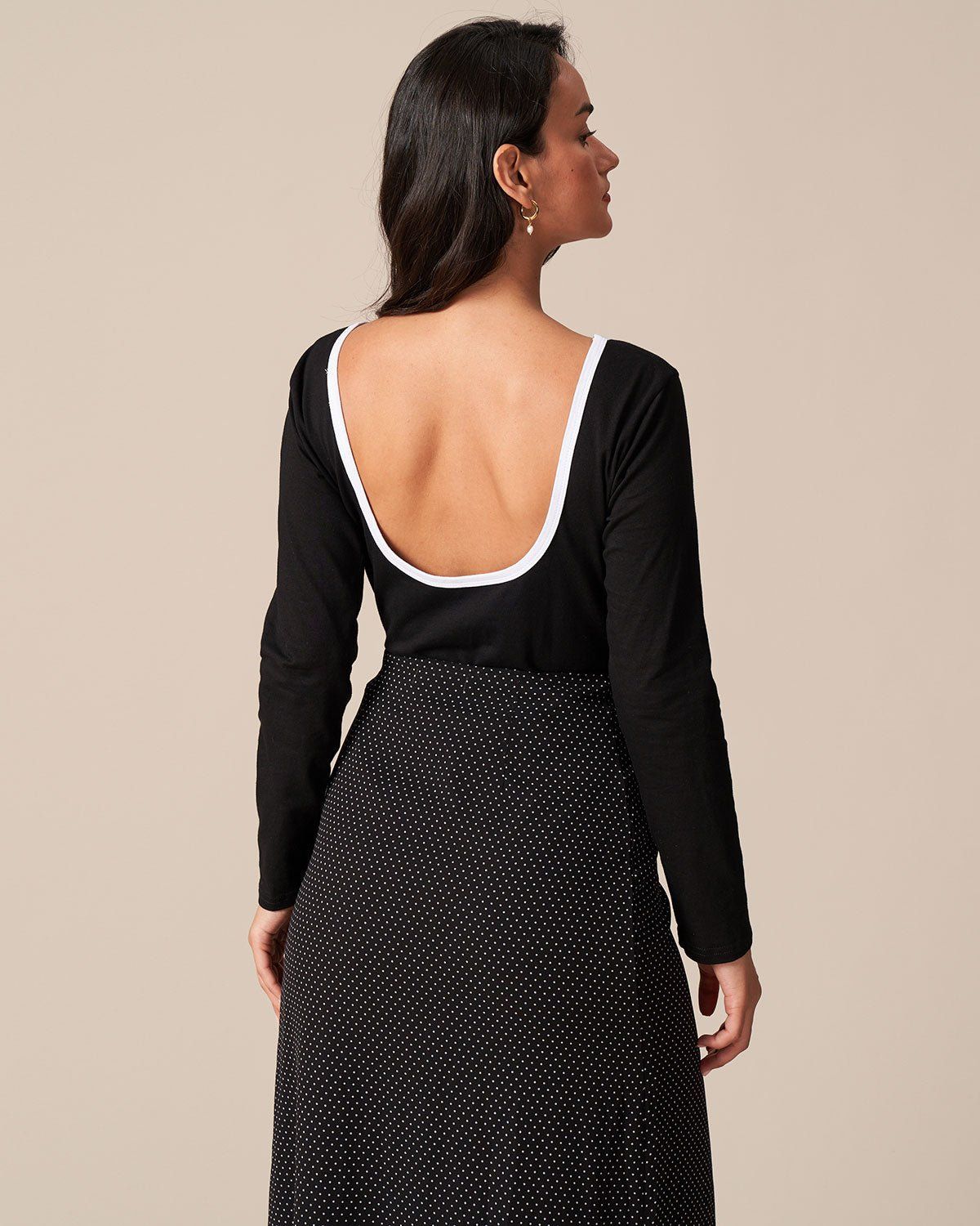 The Black Round Neck Backless Long Sleeve Tee sold by rihoas product image thumbnail 5