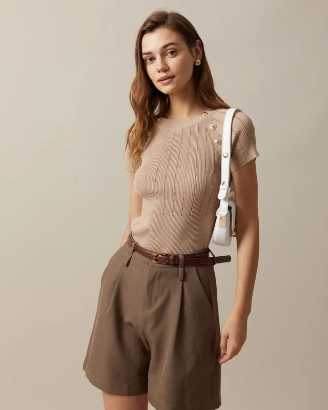 The Apricot Round Neck Slim Fit Knit Top sold by rihoas