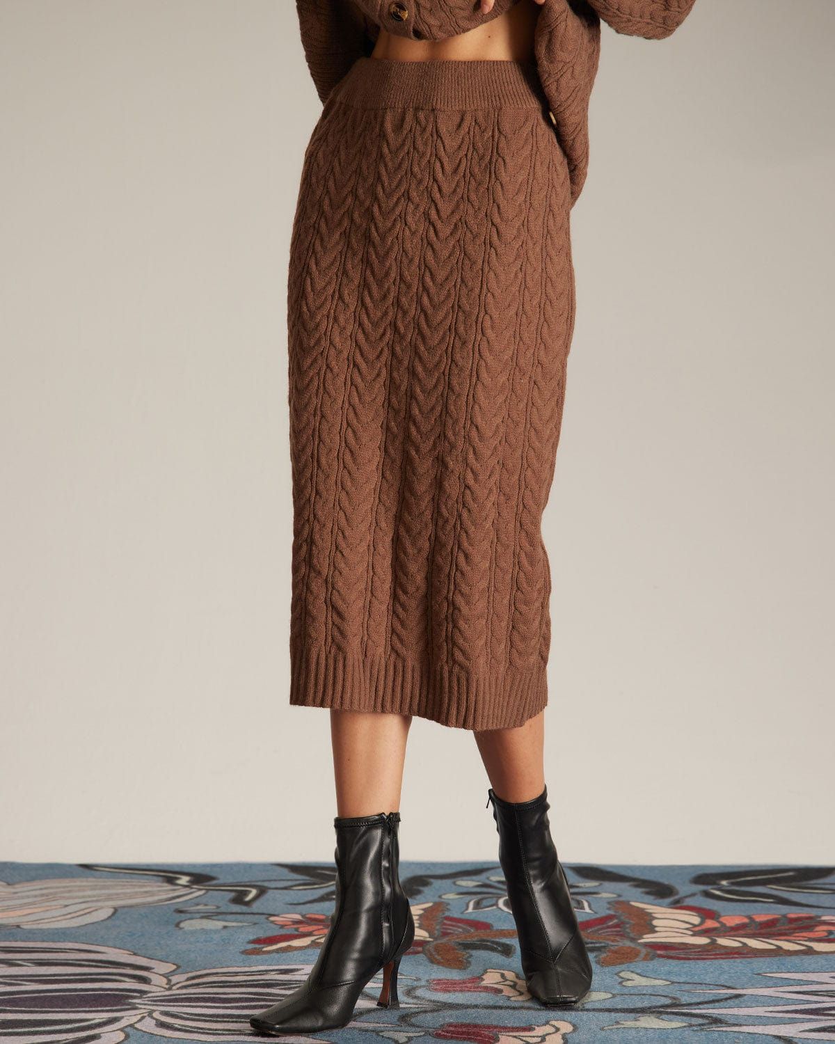 The Coffee V Neck Button Woolen Skirt Set sold by rihoas product image thumbnail 5