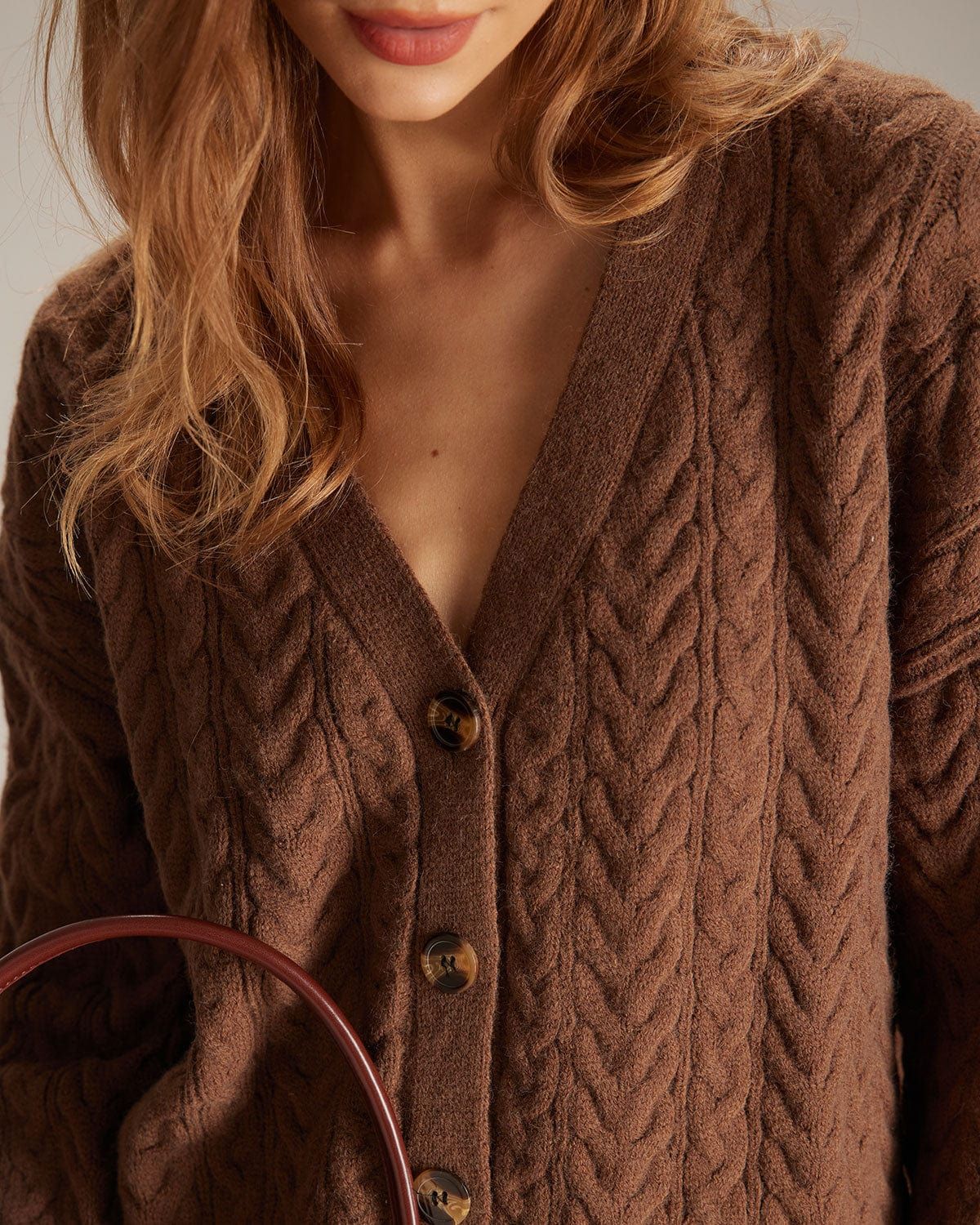 The Coffee V Neck Button Woolen Skirt Set sold by rihoas product image thumbnail 2