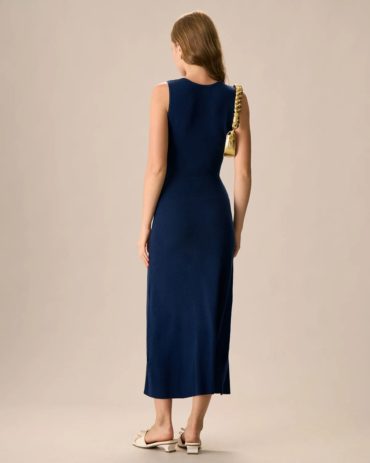 Women's Navy Button-up Sweater Maxi Dress sold by rihoas product image thumbnail 4