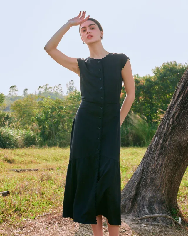 The Black Lapel Button Up Midi Dress sold by rihoas