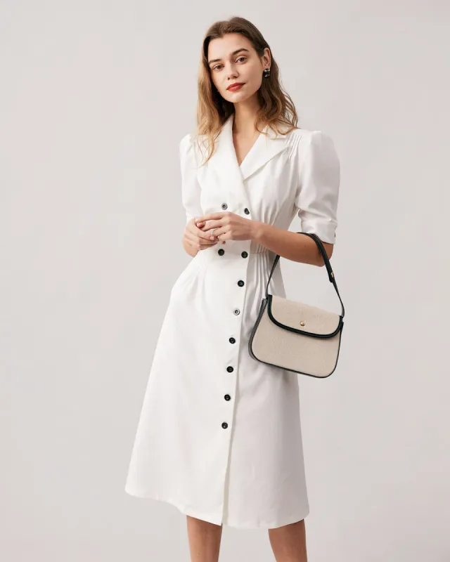 The White Lapel Neck Pleated Shirt Dress sold by rihoas