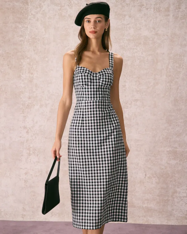 The Black Sweetheart Neck Plaid Midi Dress sold by rihoas