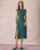 The Green Cap Sleeve Side Split Midi Dress sold by rihoas