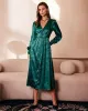 The Green V Neck Jacquard Satin Midi Dress sold by rihoas