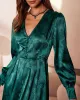 The Green V Neck Jacquard Satin Midi Dress sold by rihoas