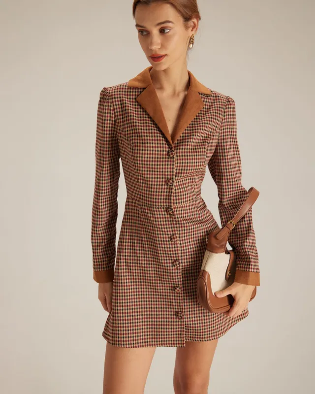 The Brown Plaid Spliced Suede Mini Dress sold by rihoas