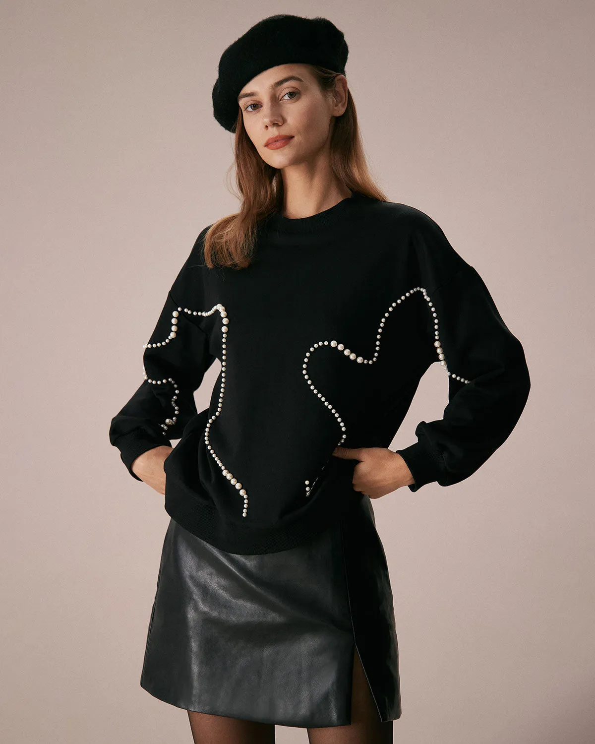 The Black Crew Neck Pearl Sweatshirt sold by rihoas