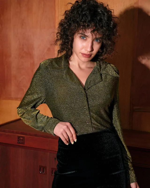 The Collared Button Front Glitter Blouse sold by rihoas
