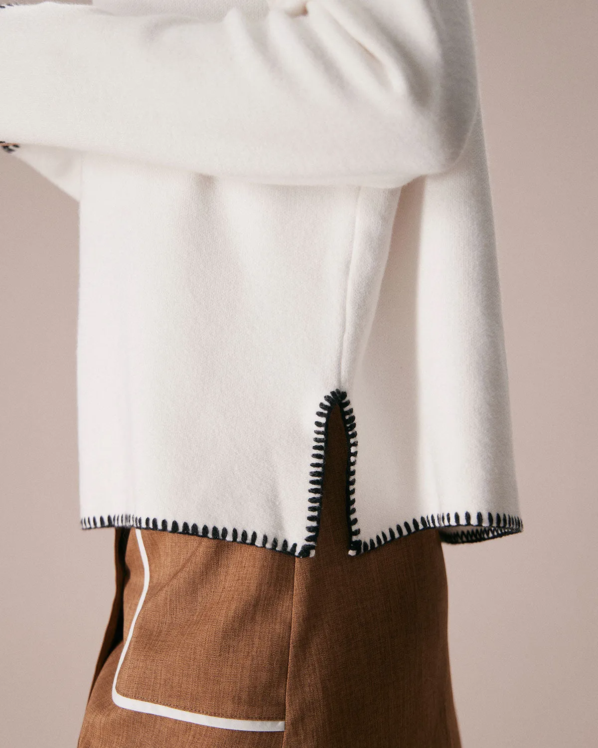 The Beige V Neck Contrast Stitch Sweater sold by rihoas product image thumbnail 4