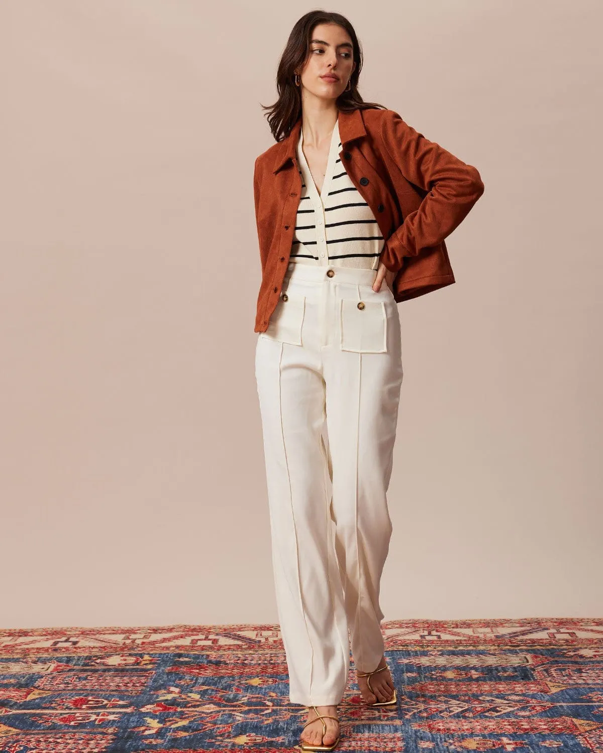 The Brown Single Breasted Suede Jacket sold by rihoas product image thumbnail 2