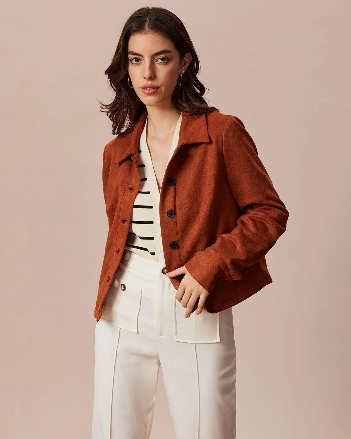 The Brown Single Breasted Suede Jacket sold by rihoas