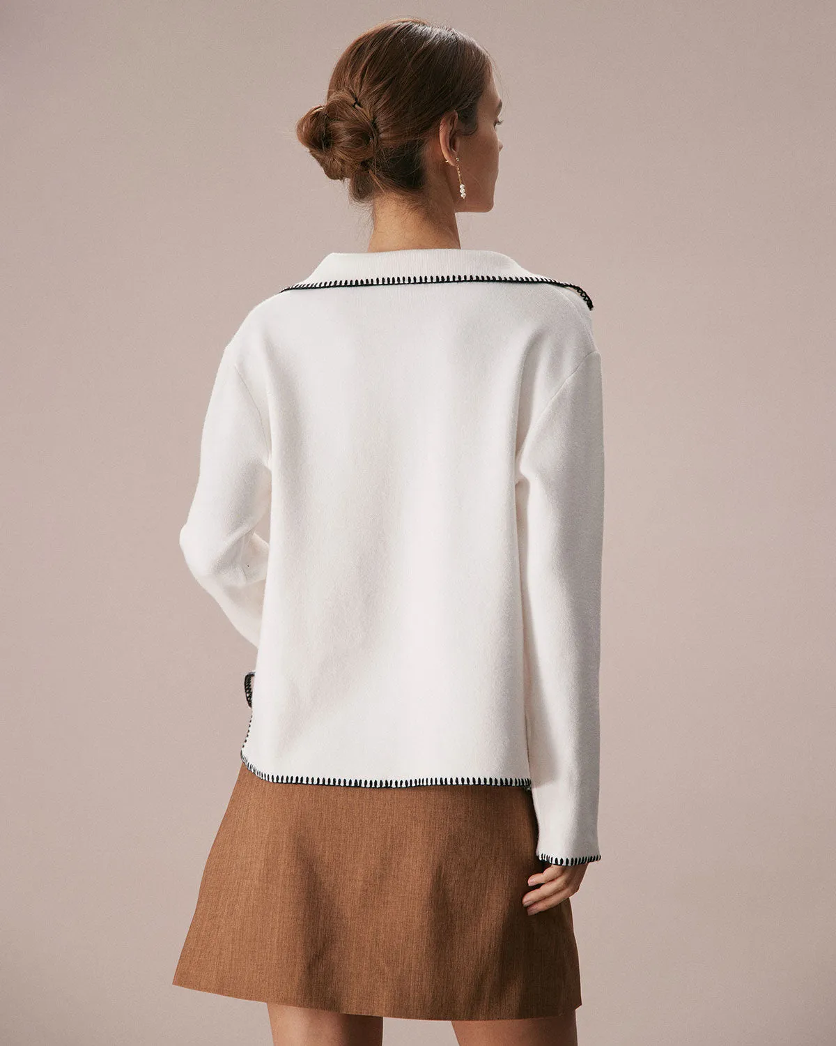 The Beige V Neck Contrast Stitch Sweater sold by rihoas product image thumbnail 5